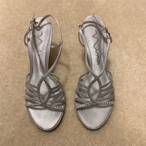 Silver rhinestone heels